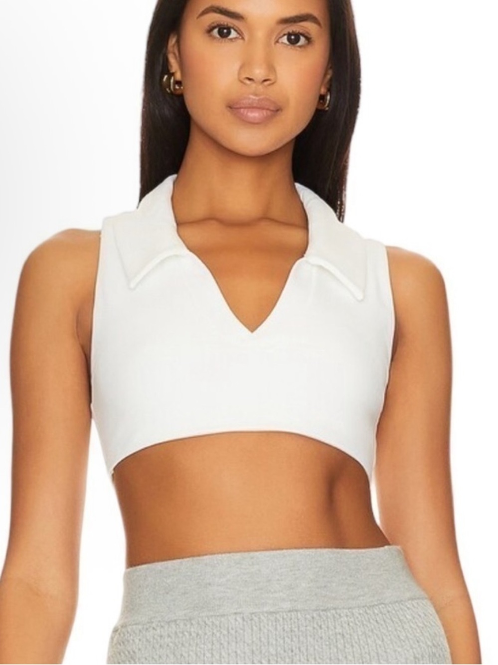 WeWoreWhat Optic White V-Collar Polo Crop Top